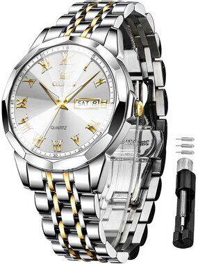 Mens Silver Gold Analog Quartz Numerals Classic Luxury Luminous Waterproof Watch